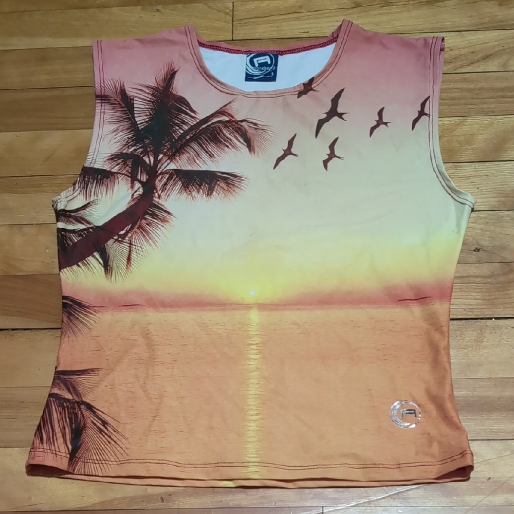 Sunset Palm Women's Swim Top By coron Chang